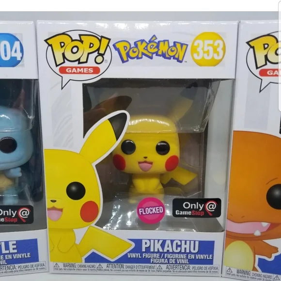 Pokemon Flocked Funko Pop! Pikachu Squirtle Charmander Exclusives with Protector - Picture 7 of 11